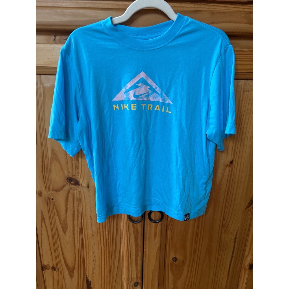 Nike Trail Dri-FIT Running Shirt Blue Graphic Loose Fit Tee Small